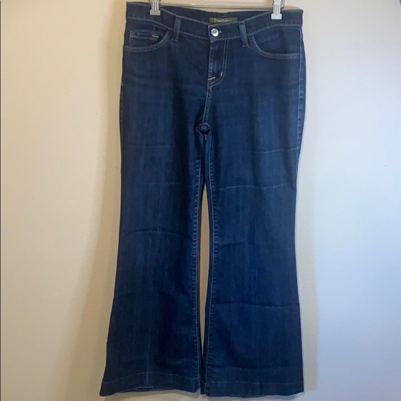 David kahn Denim Flare Jeans Sz 27 Wide Leg Flare Dark Wash Mid Rise - Picture 9 of 11